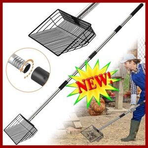 Long Handle Poop Scooper Metal Sifting Shovel Chicken Coop Adjustable‎ 24 68 In